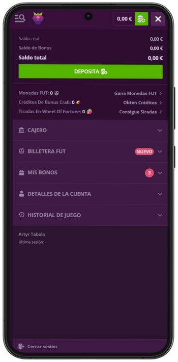 Abrir cuenta de jugador en perfil