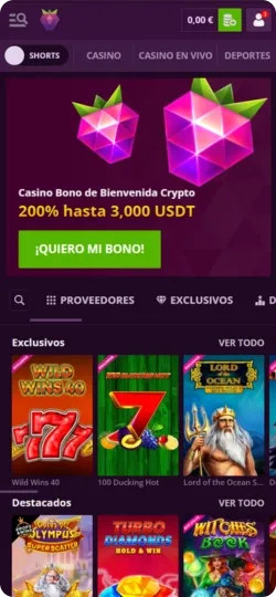 Página de inicio de App Malina Casino