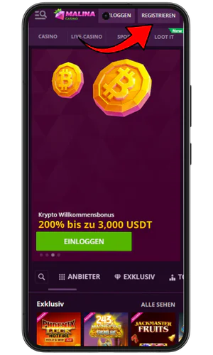 Registrierungsbutton Malina Casino