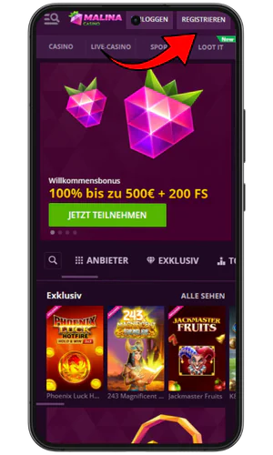 Registrierungsbutton Malina Casino